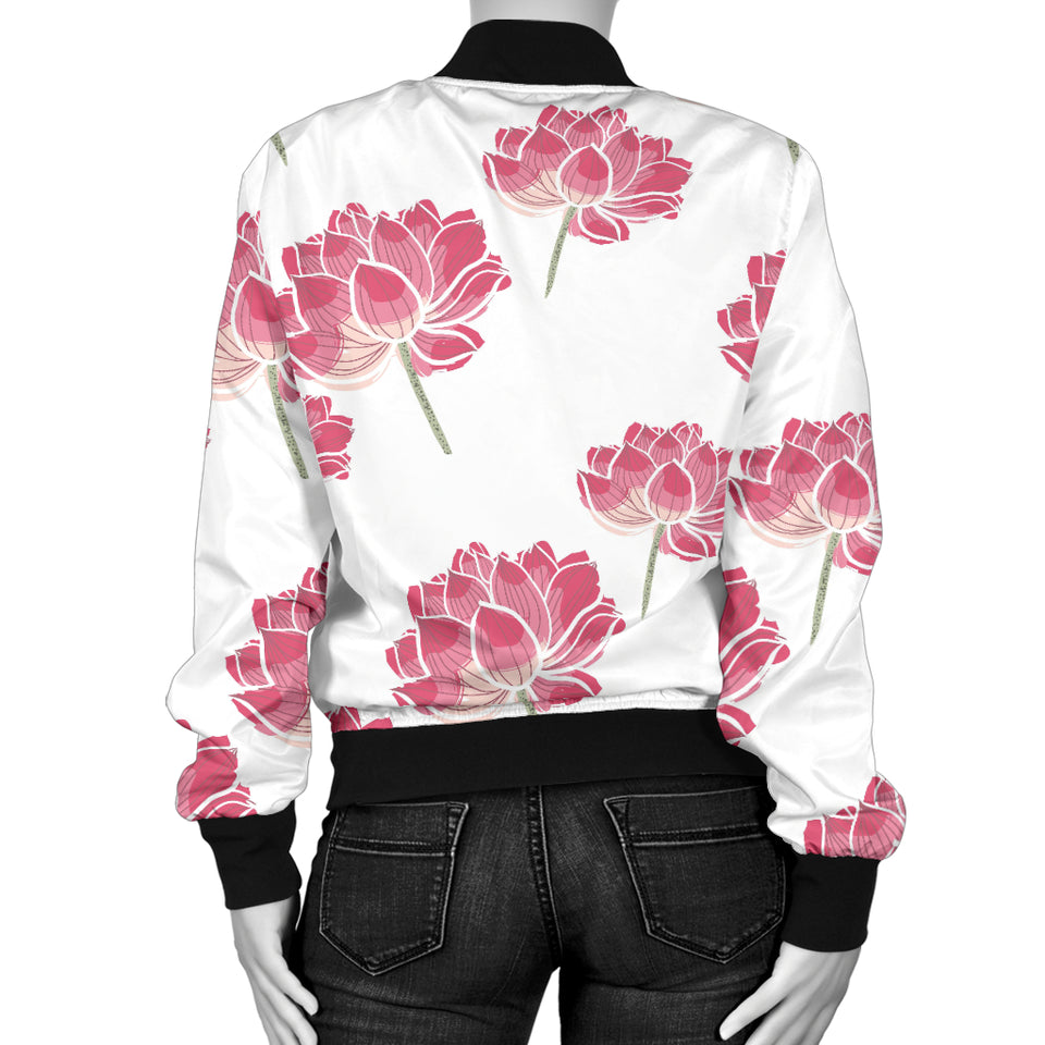 Pink Lotus Waterlily Pattern Women'S Bomber Jacket