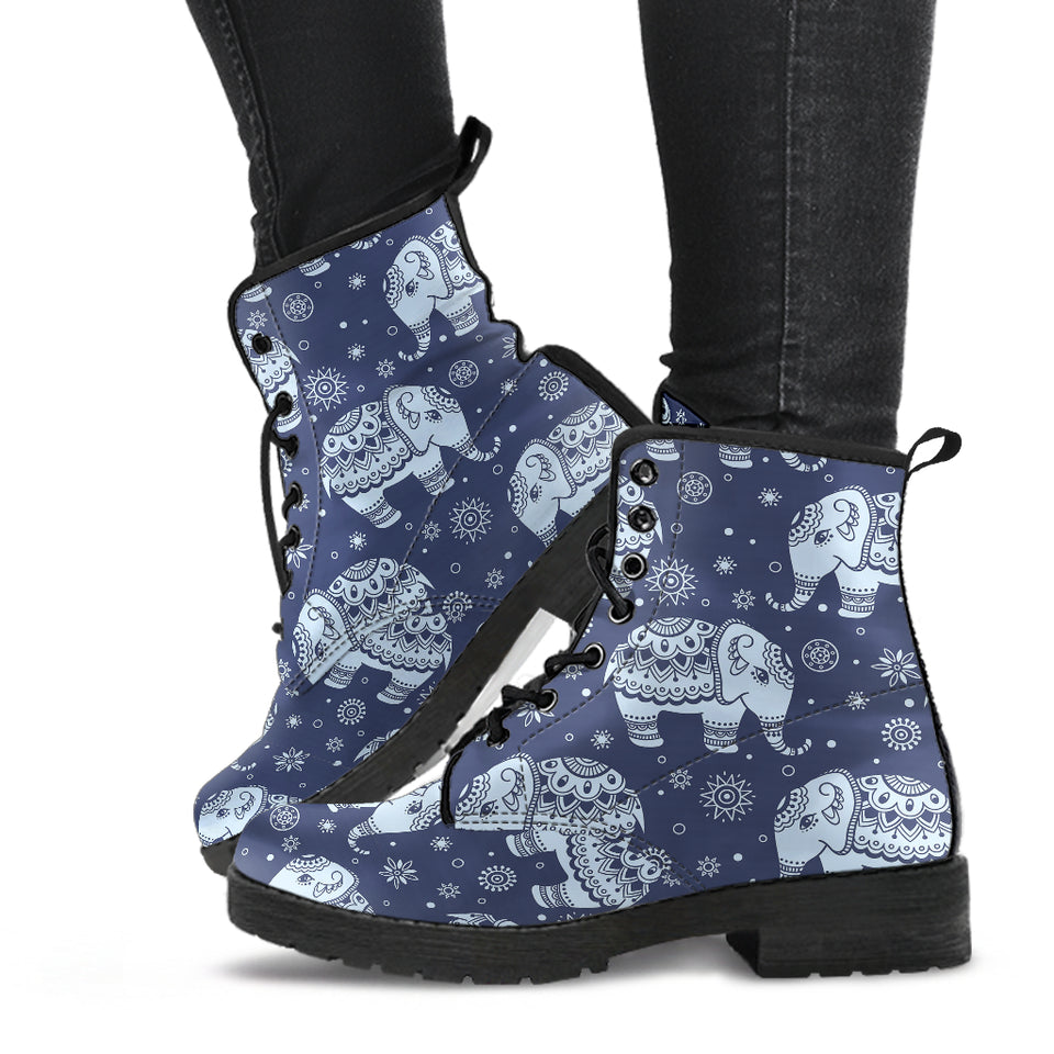 Elephant Tribal Design Pattern Leather Boots