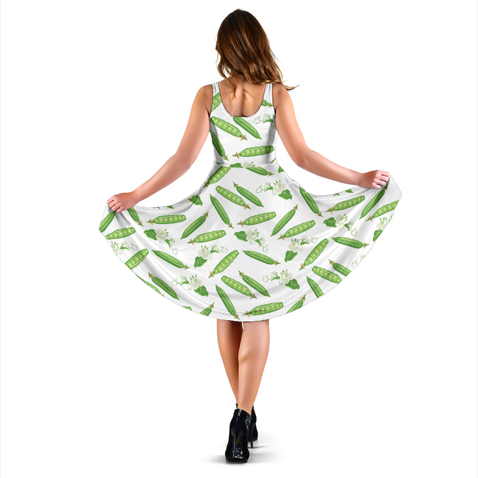 Green Peas Pattern Print Design 04 Sleeveless Midi Dress