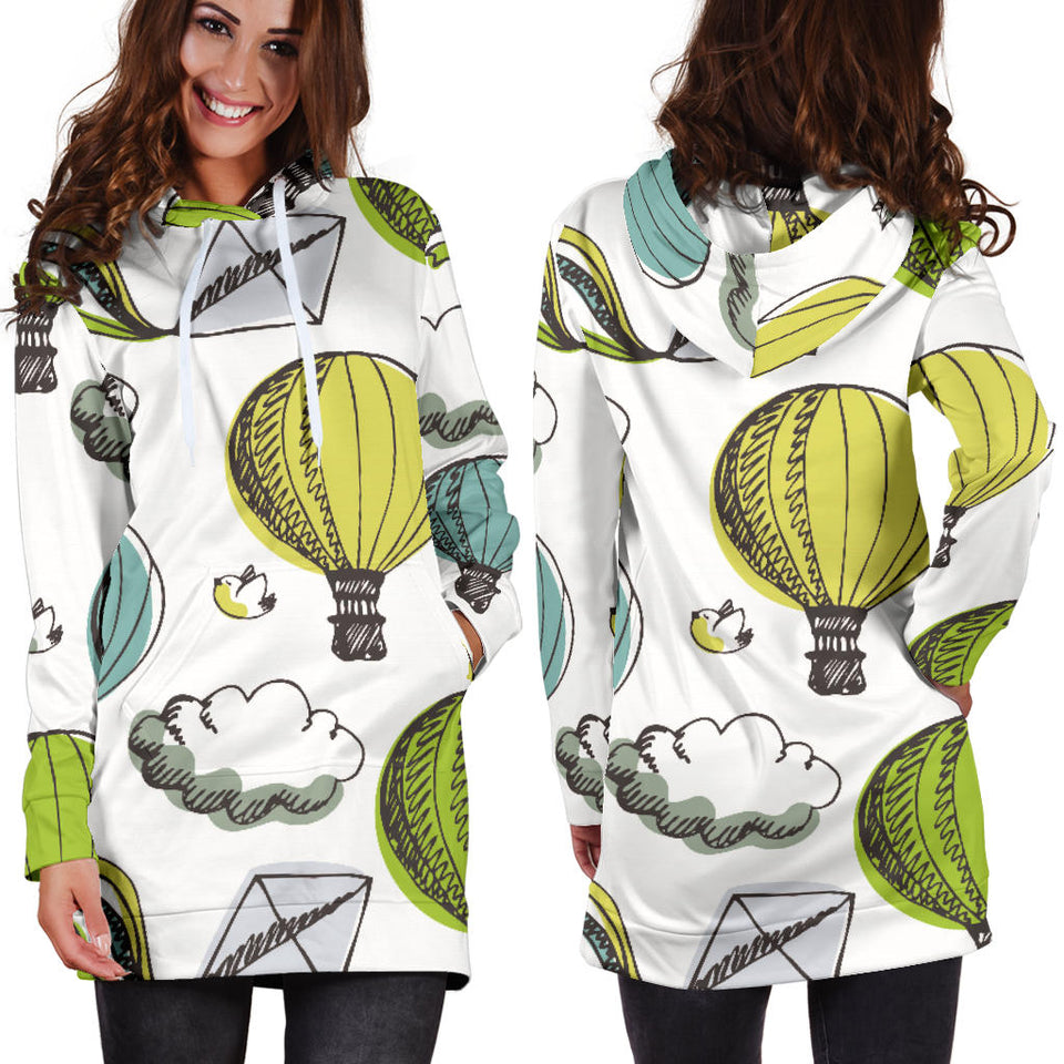 Hot Air Balloon Bird Cloud Pattern Women'S Hoodie Dress