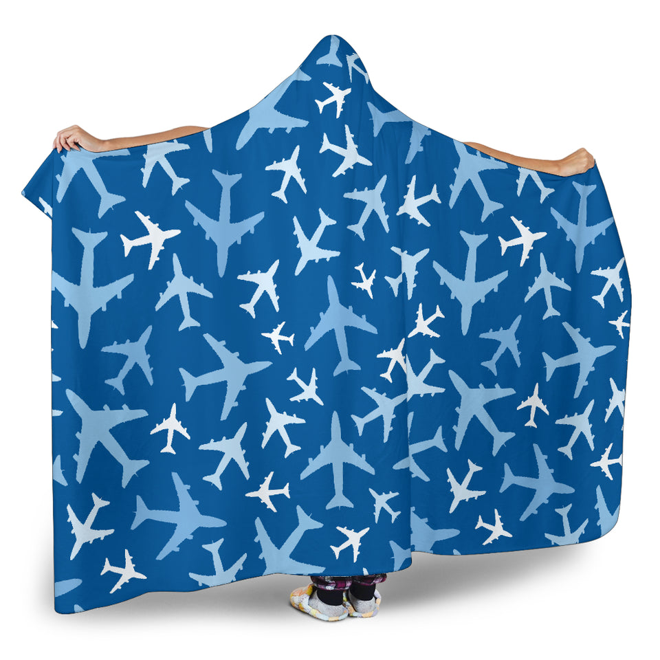 Airplane Pattern In The Sky Hooded Blanket