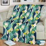 Toucan Tropical Leaves Design Pattern  Premium Blanket