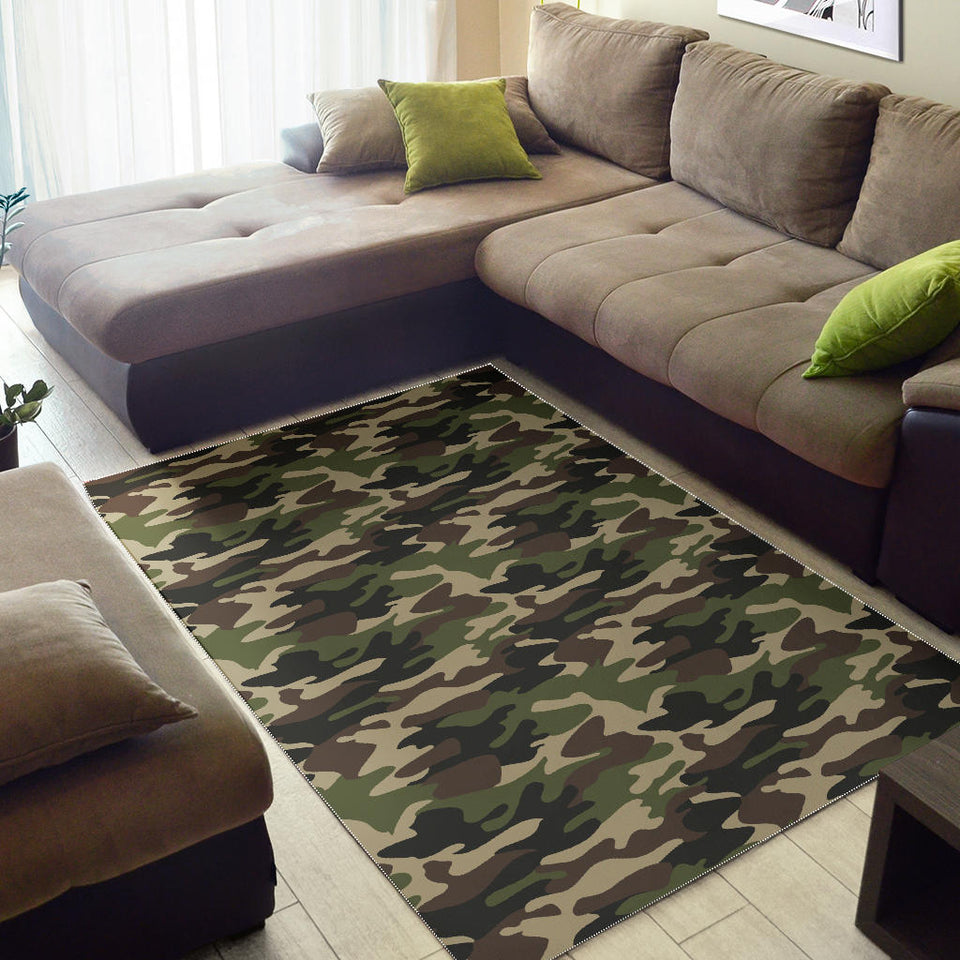 Dark Green Camo Camouflage Pattern Area Rug