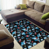 Skull Flower Roses Leave Pattern Area Rug