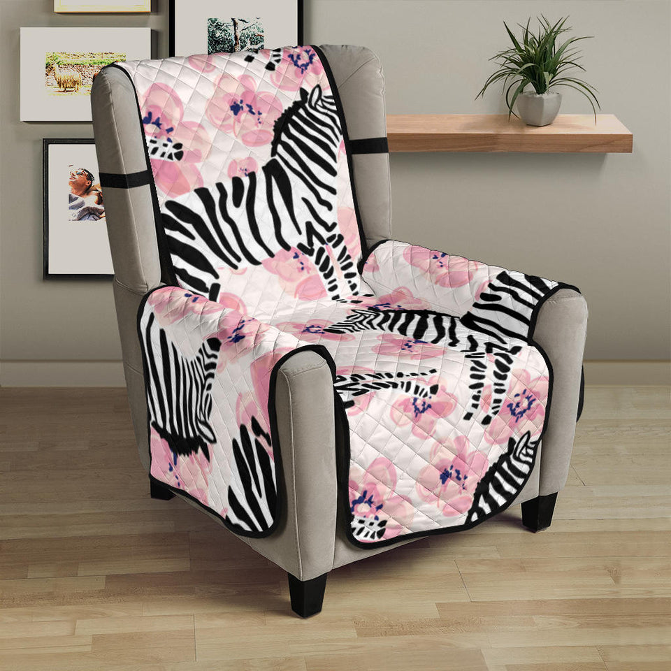 Zebra pink flower background Chair Cover Protector