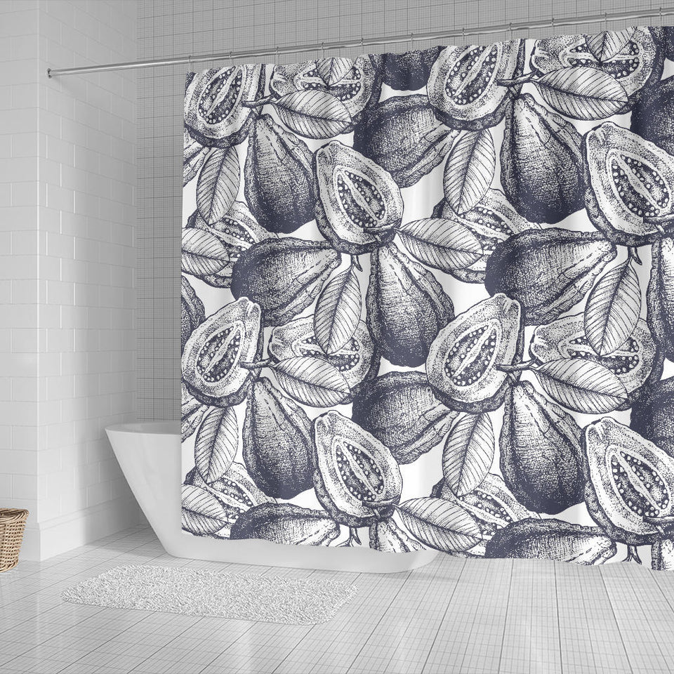 Guava Tropical Hand Drawn Pattern Shower Curtain Fulfilled In US