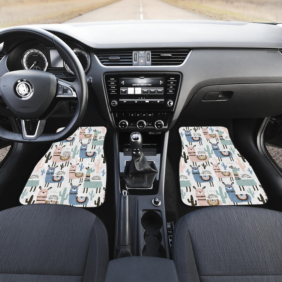 Lama Alpaca Cactus Hand Drawn Pattern Front Car Mats
