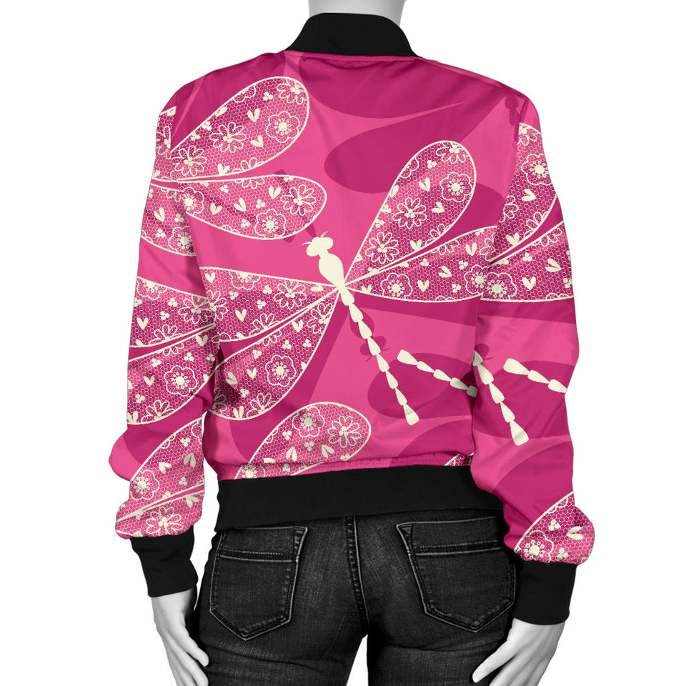 Beautiful Dragonfly Pink Background Women'S Bomber Jacket