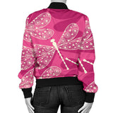 Beautiful Dragonfly Pink Background Women'S Bomber Jacket