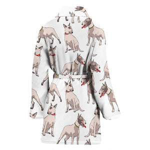 Bull Terrier Pattern Print Design 04 Women's Bathrobe