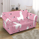 Llama Alpaca Pink Background Loveseat Couch Slipcover