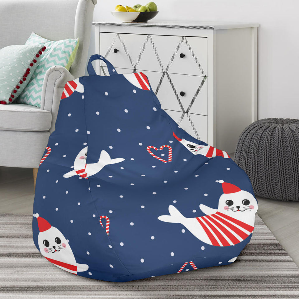 Cute Sea Lion Seal Christmas Hat Candy Cane Heart Pattern Bean Bag Cover