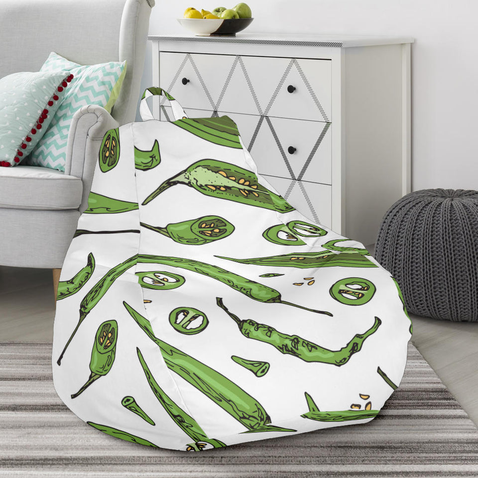 Hand Drawn Sketch Style Green Chili Peppers Pattern Bean Bag Cover