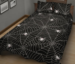 Spider web design pattern Black background white cobweb Quilt Bed Set