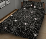 Spider web design pattern Black background white cobweb Quilt Bed Set