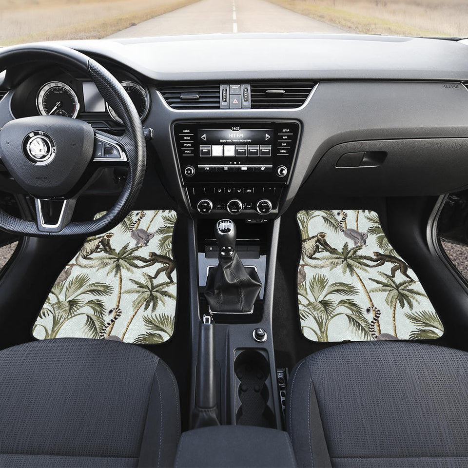 Monkey Sloth Lemur Palm Trees Pattern Front And Back Car Mats