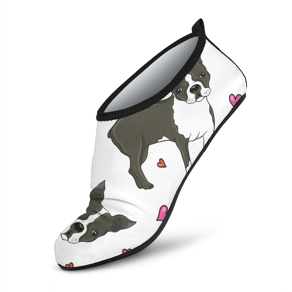 Boston Terrier Dog Hearts Vector Pattern Aqua Shoes