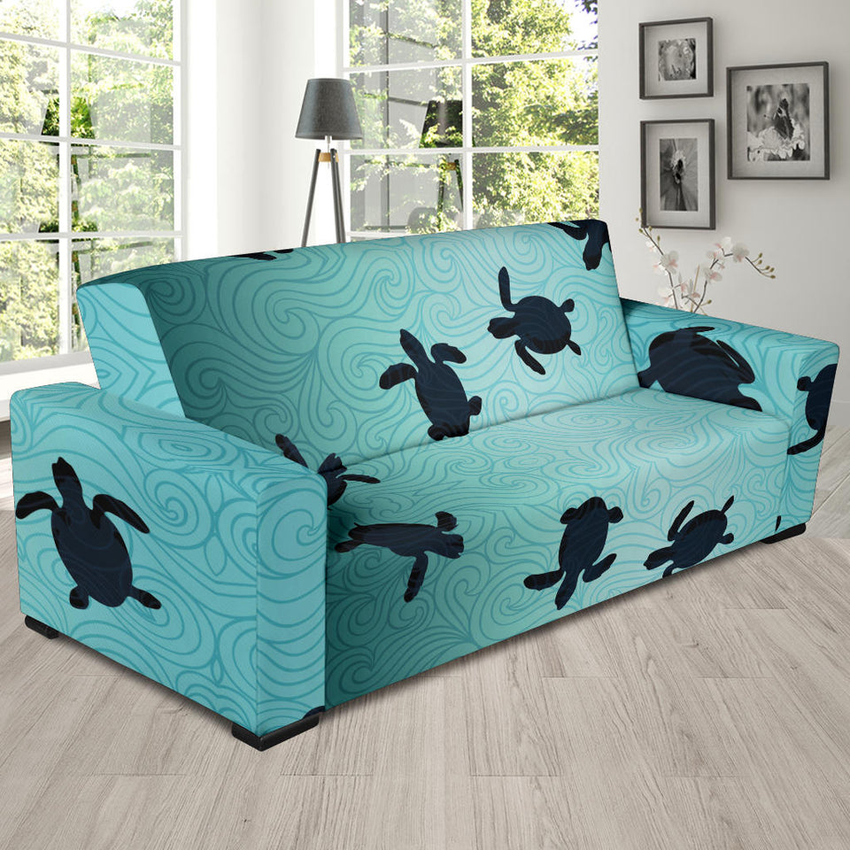 Sea Turtle With Blue Ocean Backgroud Sofa Slipcover