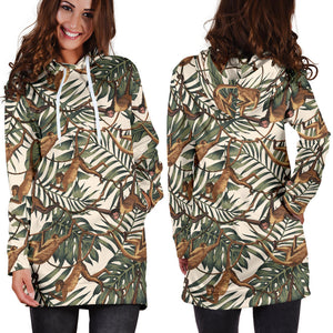 Monkey Tropical Leaves Background Women'S Hoodie Dress