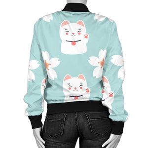 Maneki Neko Lucky Cat Sakura Women'S Bomber Jacket