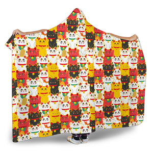 Colorful Maneki Neko Lucky Cat Pattern Hooded Blanket