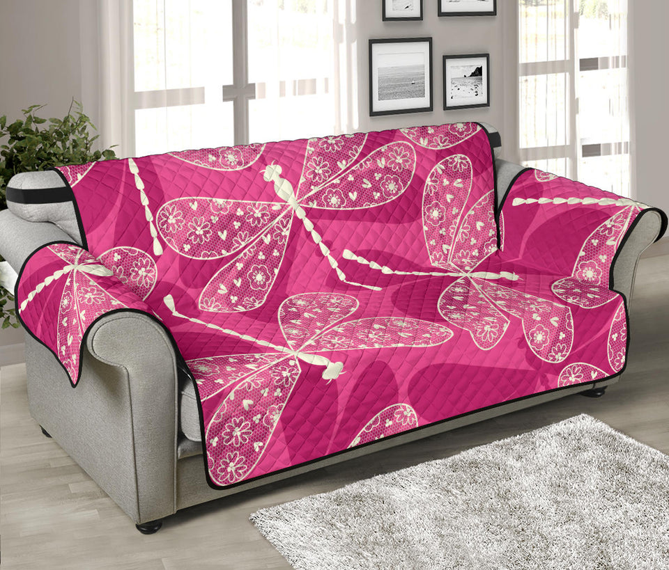 Beautiful dragonfly pink background Sofa Cover Protector
