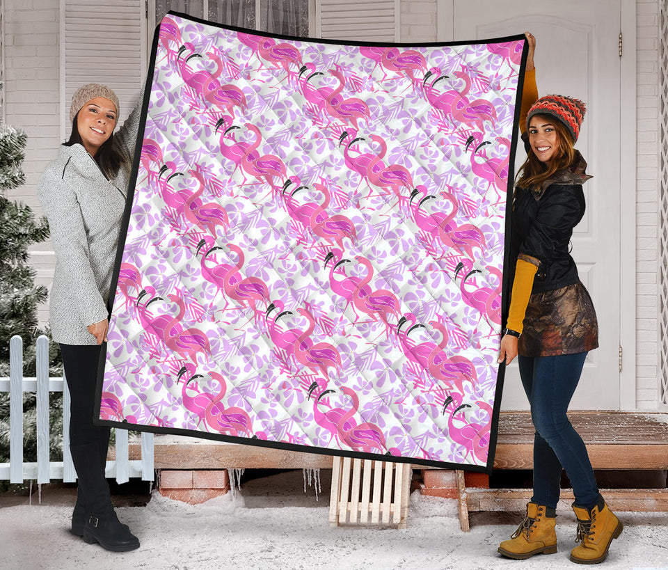 Pink Flamingo Flower Pattern Premium Quilt