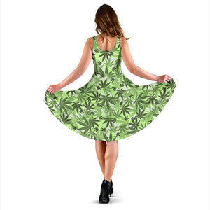 Canabis Marijuana Weed Pattern Print Design 01 Sleeveless Midi Dress