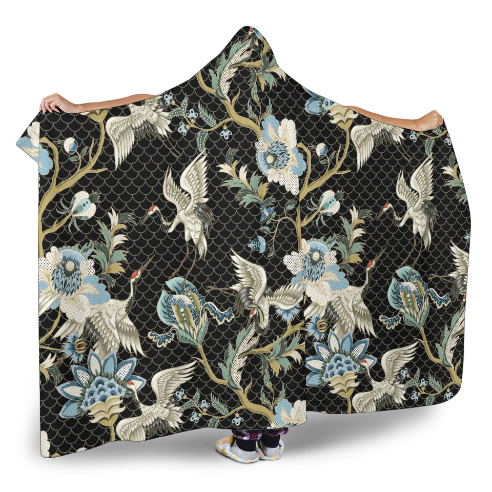 Japanese Crane Ornament Elements Hooded Blanket