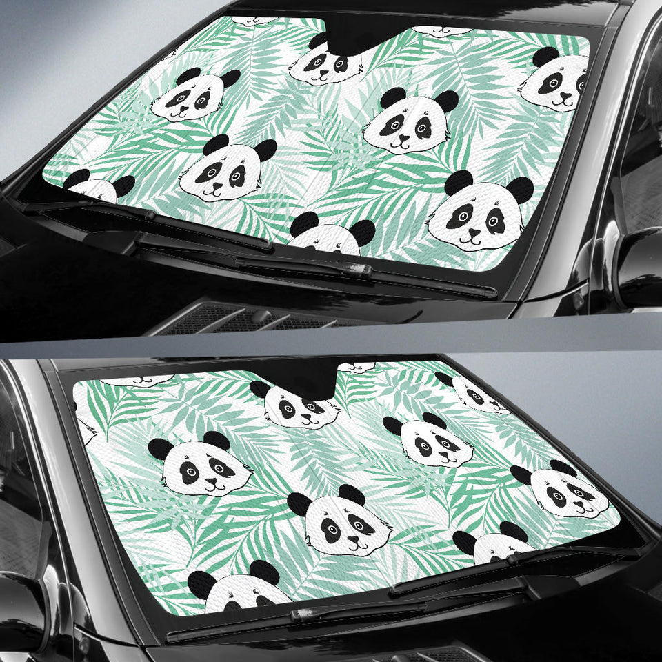 Panda Pattern Tropical Leaves Background Car Sun Shade