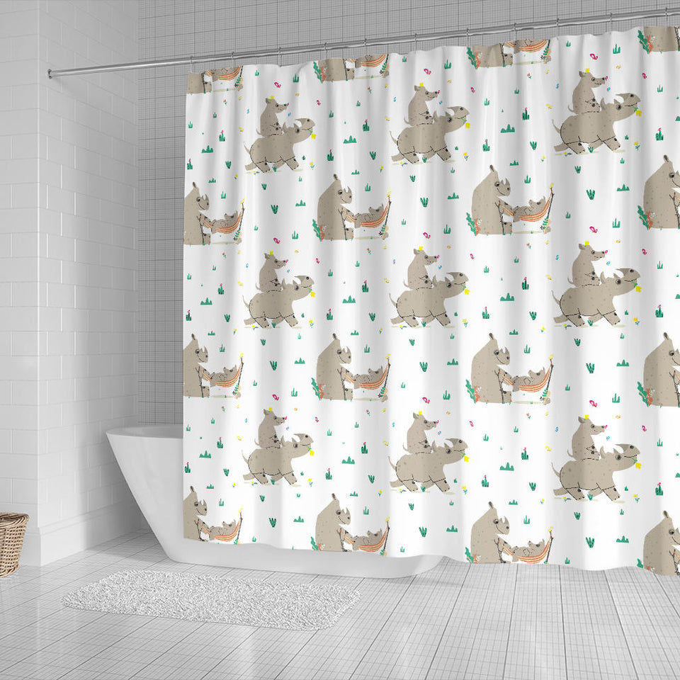 Cute Rhino Pattern Background Shower Curtain Fulfilled In US