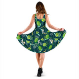 Lime Ice Flower Pattern Sleeveless Midi Dress