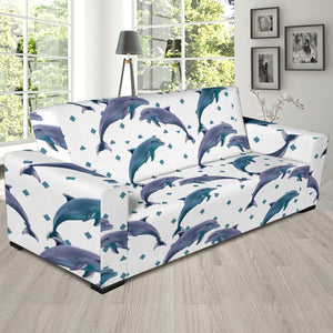 Dolphins Pattern Dotted Background Sofa Slipcover
