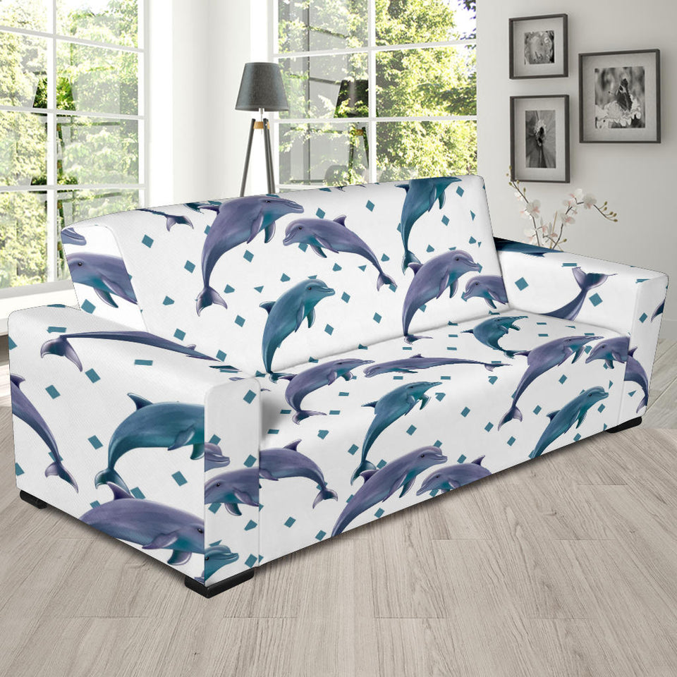 Dolphins Pattern Dotted Background Sofa Slipcover