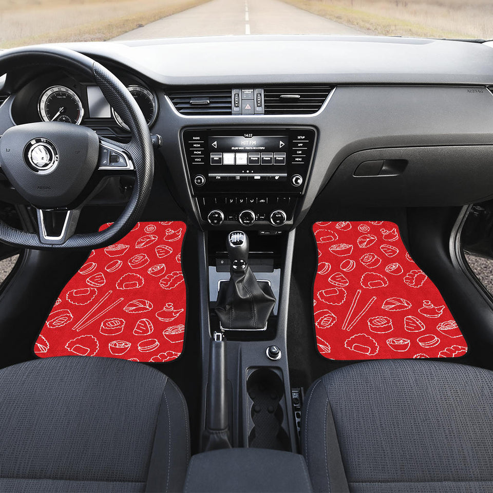 Sushi Pattern Red Background Front Car Mats