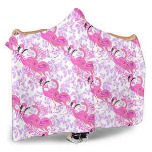 Pink Flamingo Flower Pattern Hooded Blanket