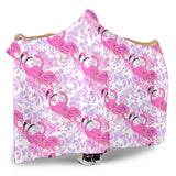 Pink Flamingo Flower Pattern Hooded Blanket