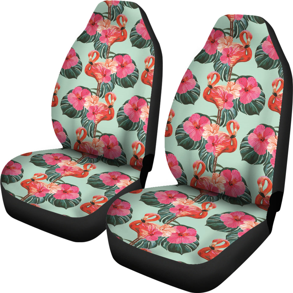 Beautiful Flamingo Tropical Palm Leaves Hibiscus Pateern Background Universal Fit Car Seat Covers