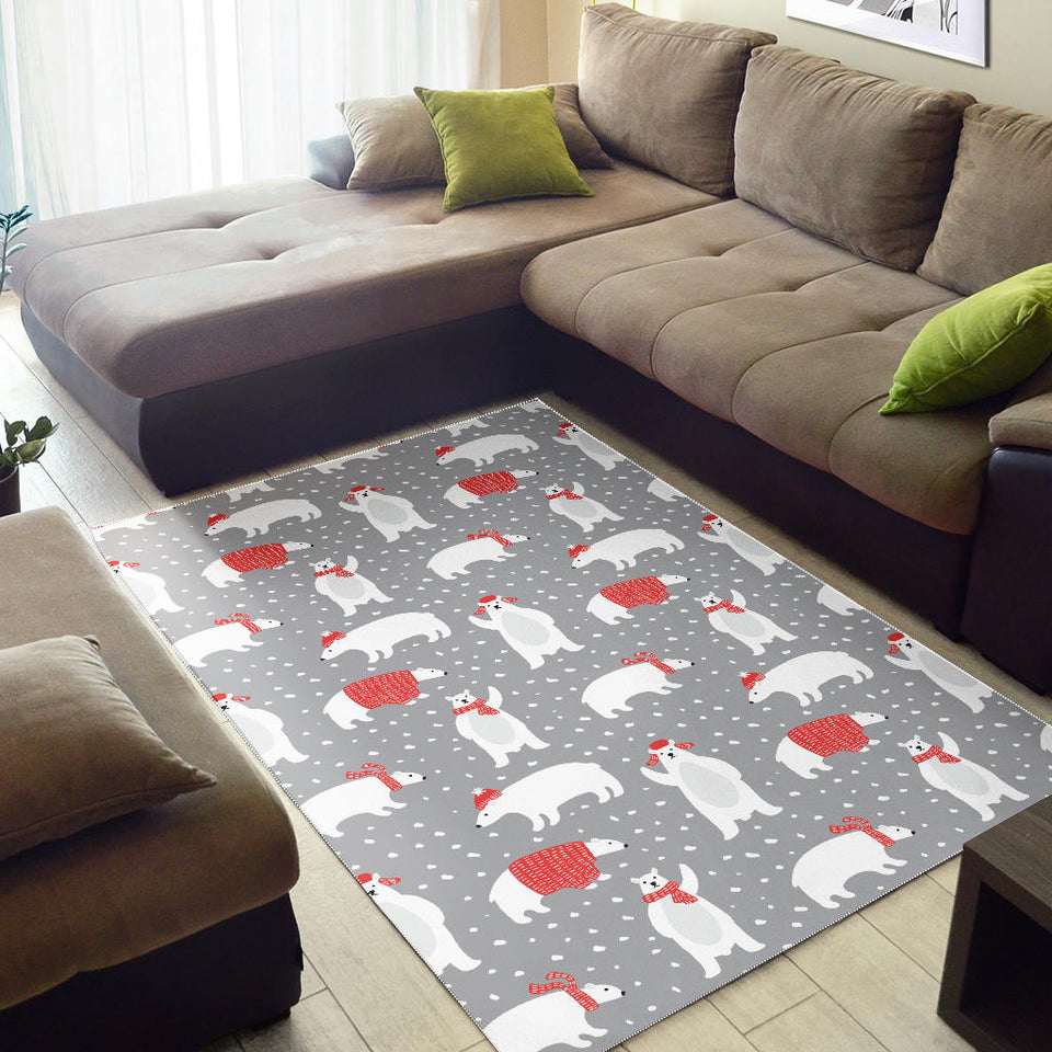 Cute Polar Bear Christmas Snow Pattern Area Rug
