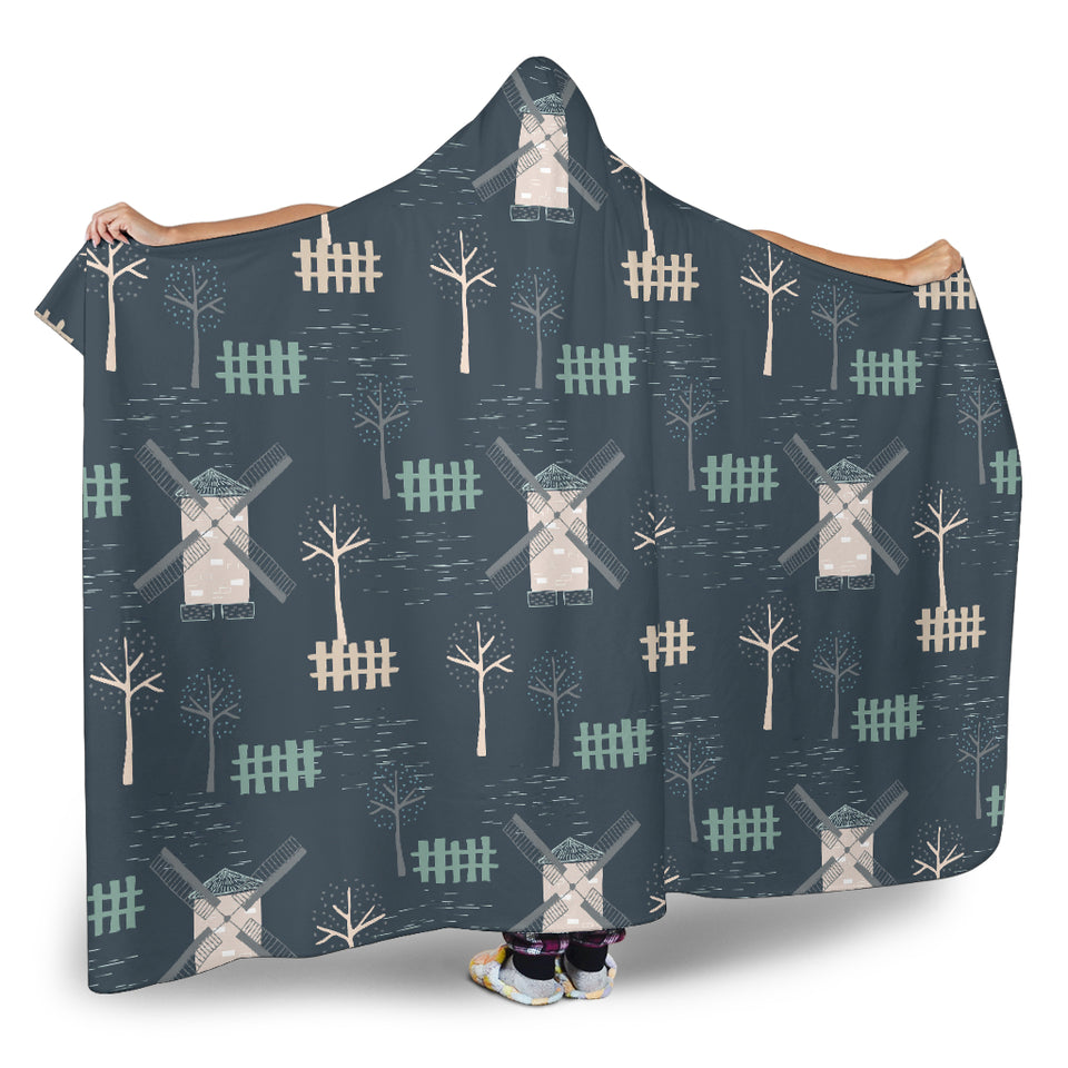 Windmill Tree Pattern Hooded Blanket