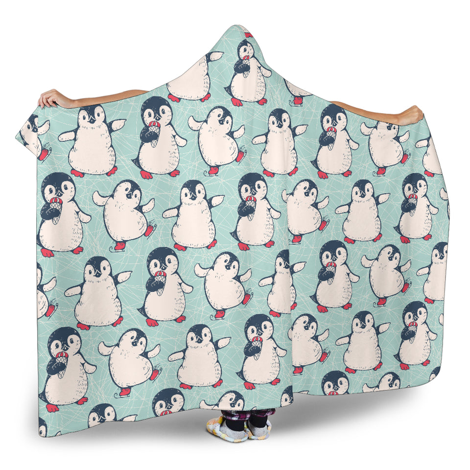 Cute Penguin Pattern Hooded Blanket