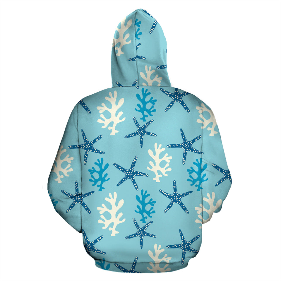 Blue Starfish Coral Reef Pattern Zip Up Hoodie