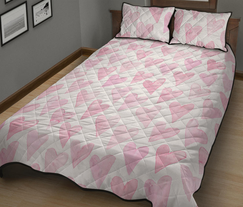 Watercolor pink heart pattern Quilt Bed Set