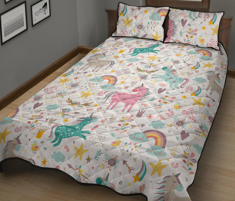 Colorful unicorn pattern Quilt Bed Set