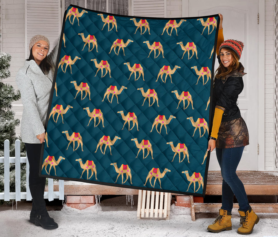 Camel Pattern Blue Blackground Premium Quilt