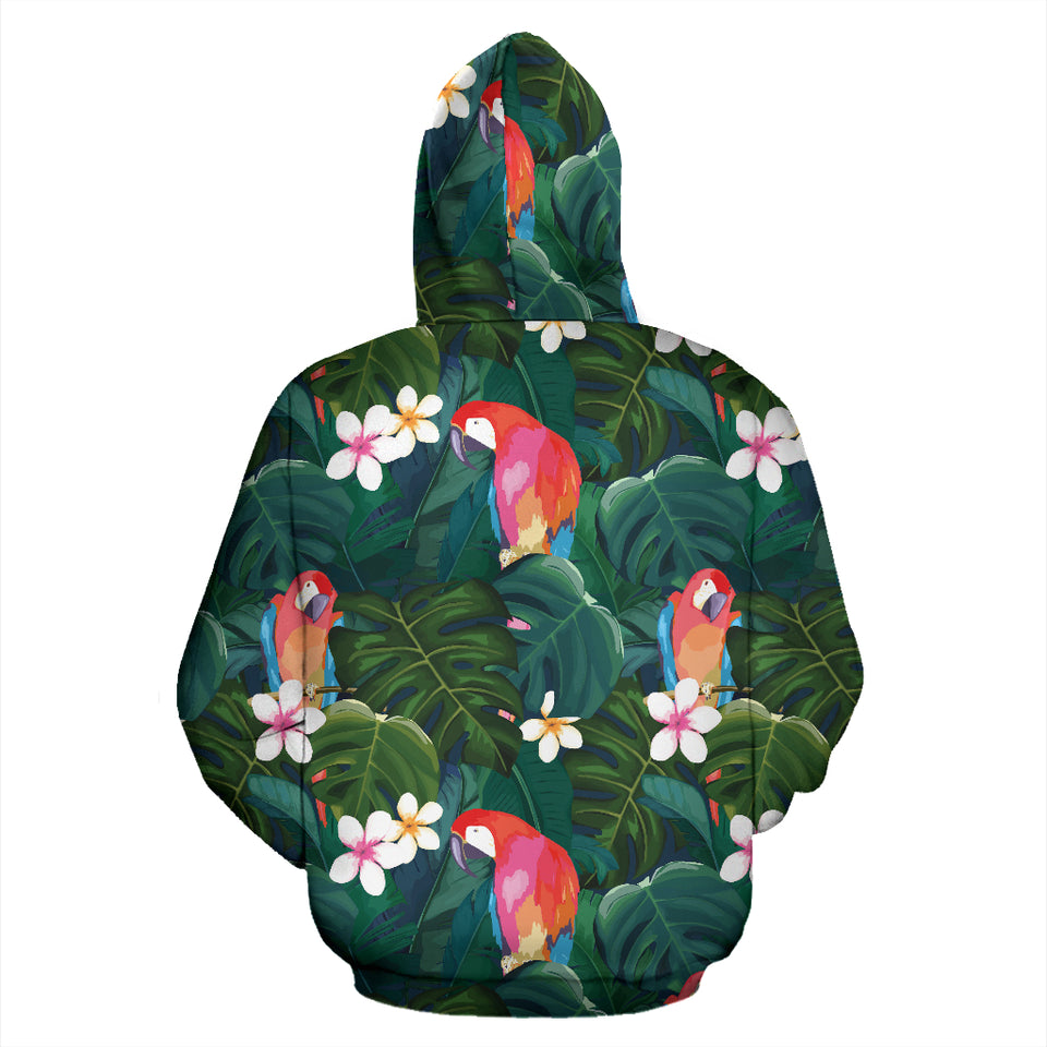 Parrot Palm Tree Leaves Flower Hibiscus Pattern Zip Up Hoodie