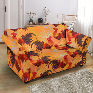 Red Rooster Chicken Cock Pattern Loveseat Couch Slipcover