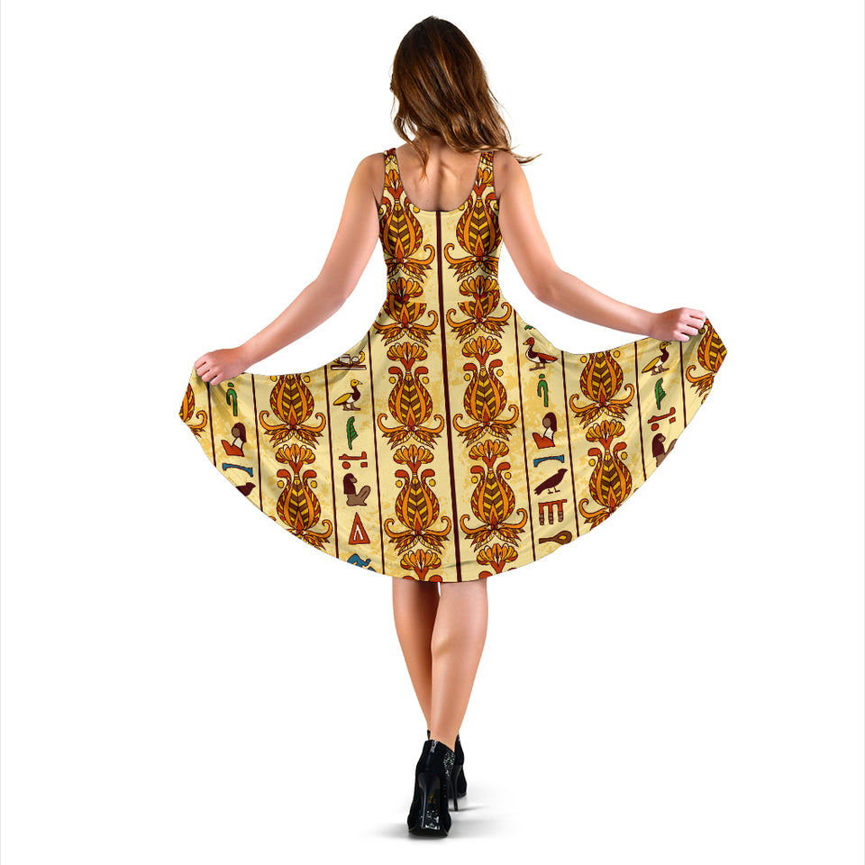 Egypt Hieroglyphics Pattern Print Design 04 Sleeveless Midi Dress