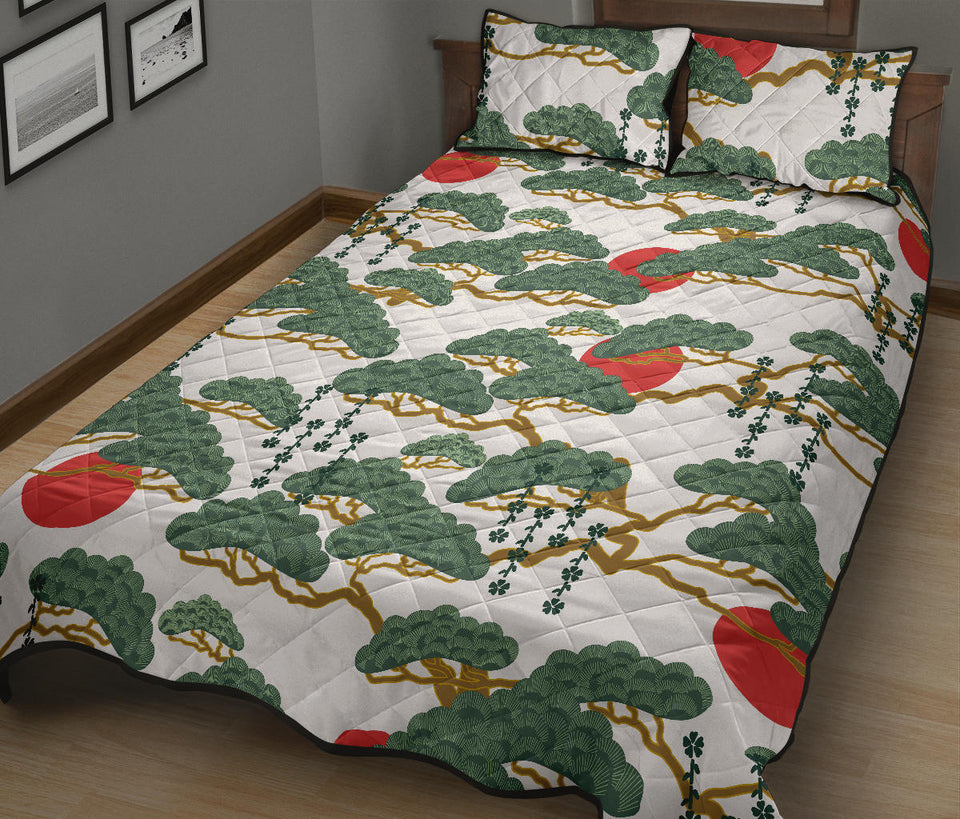 Bonsai red sun japanese pattern Quilt Bed Set