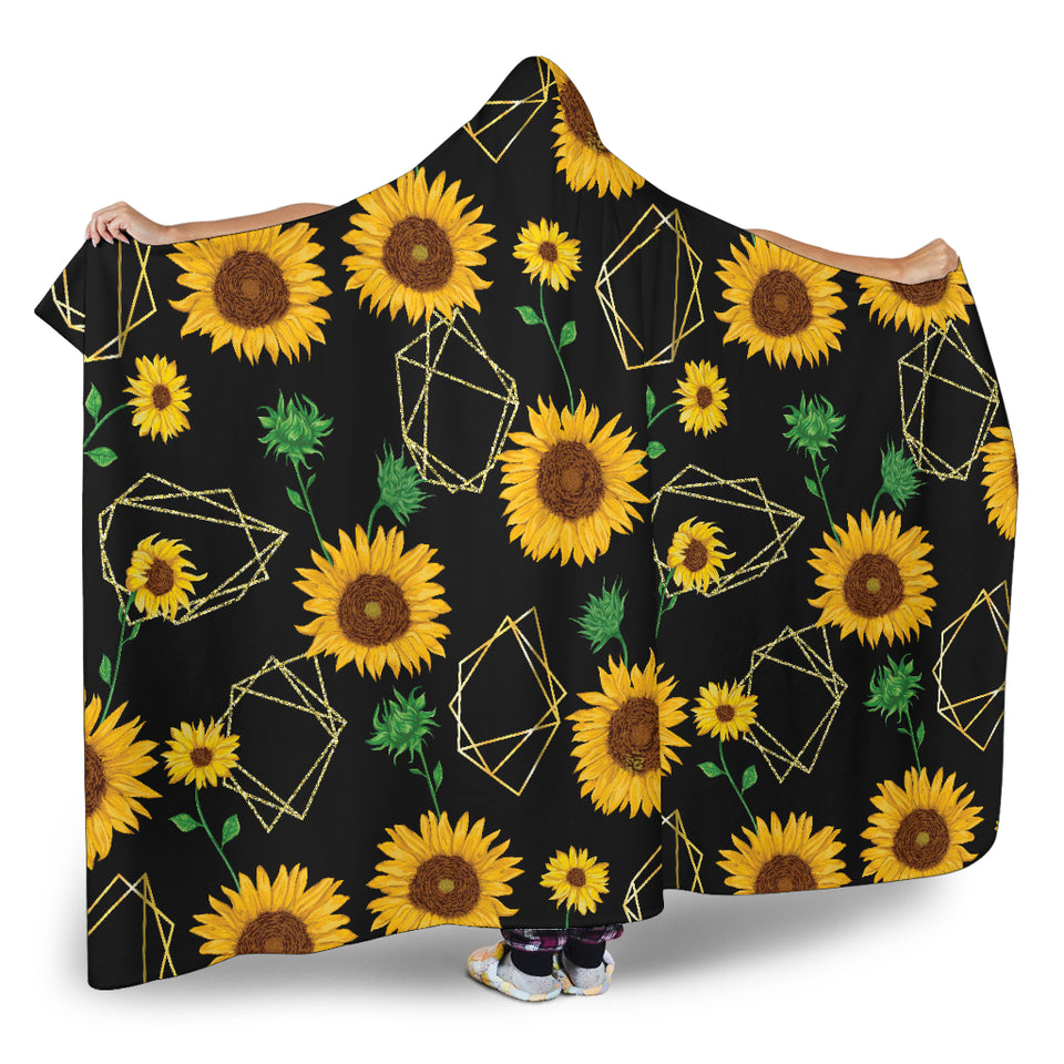 Sunflower Golden Polygonal Shapes Hooded Blanket